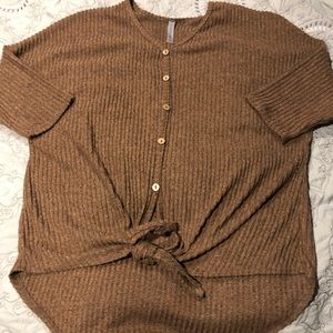 Brand new boutique button down with knot sweater